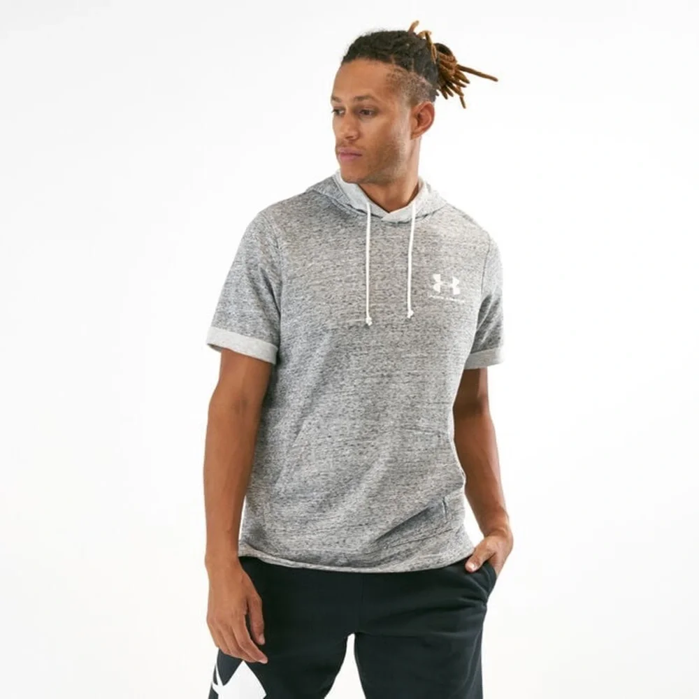 Hoodie Sweatshirt Lightweight Short Sleeve Athletic Wear Gray Mens Size Large